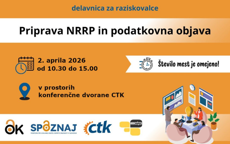 Plakat, ki vabi na delavnico Priprava NRRP in podatkovna objava