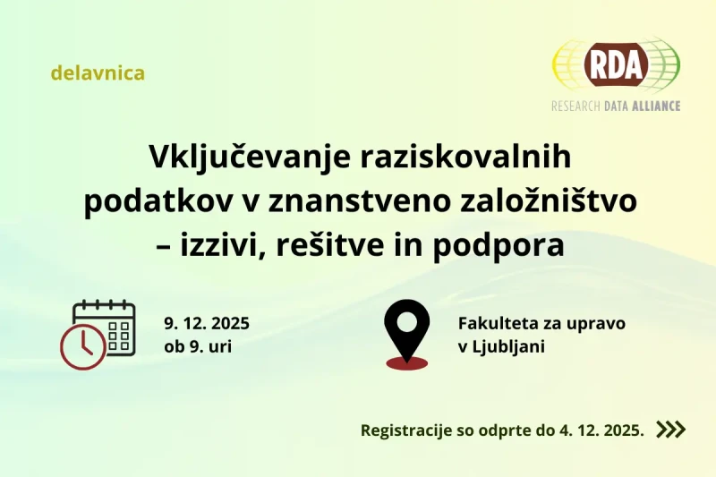 RDA delavnica Vkjucevanje raziskovalnih podatkov v znanstveno raloznistvo